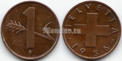 монета Швейцария 1 раппен 1956 год