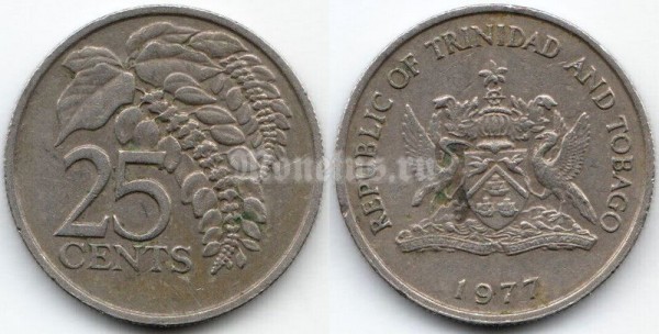 монета Тринидад и Тобаго 25 центов 1977 год