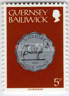 марка Гернси 5 пенни "Three Pence, 1956*" 1979 год