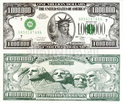 США сувенирная бона 1 000 000 один миллион долларов 2001 год