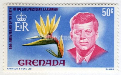 марка Гренада 50 центов "Pres. John F. Kennedy" 1968 год