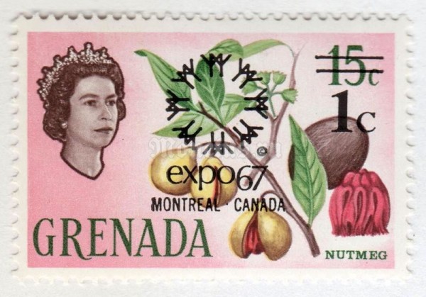 марка Гренада 15 центов "Nutmeg (overprinted)**" 1967 год