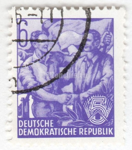 марка ГДР 6 пфенниг "Workers join hands" 1957 год Гашение
