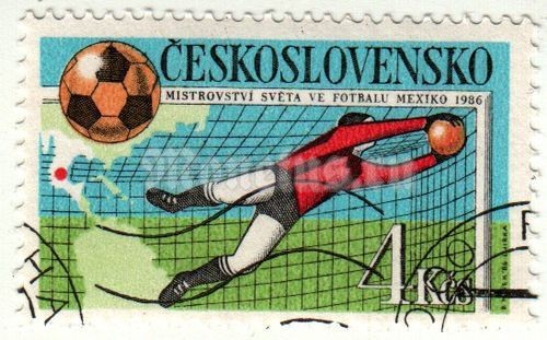марка Чехословакия 4 кроны "Мексика 1986 Чемпионат мира по Футболу" 1986 год