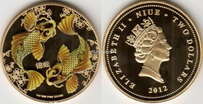 Монетовидный жетон Ниуэ 2012 год Золотые рыбки