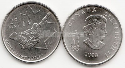 Канада 25 центов 2008 год XXI Зимние Олимпийские Игры 2010 года в Ванкувере сноуборд