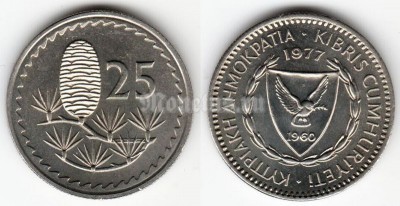 монета Кипр 25 милс 1977 год