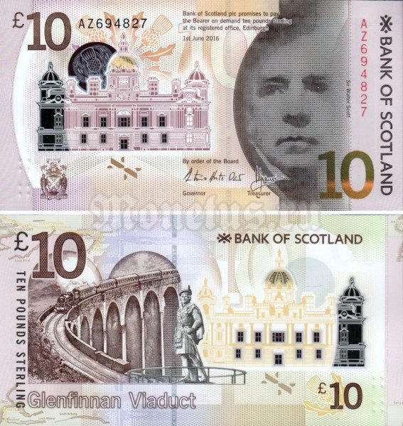 банкнота Шотландия 10 фунтов 2016 (2017) год - Сэр Вальтер Скотт, пластик
