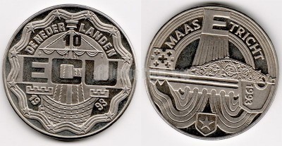 монета Нидерланды 10 экю 1993 год