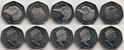 Фолклендские острова набор из 5-ти монет 2018 год - Пингвины