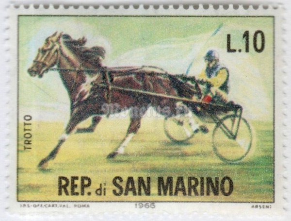 марка Сан-Марино 10 лир "Paardensport" 1966 год
