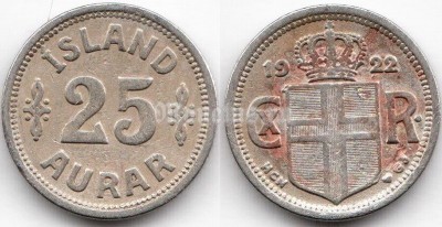 монета Исландия 25 эйре 1922 год
