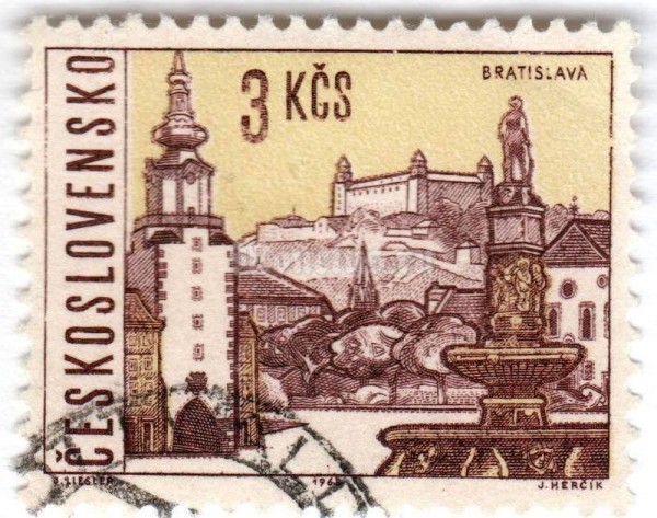 марка Чехословакия 3 кроны "Bratislava" 1965 год Гашение