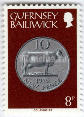 марка Гернси 8 пенни "Ten New Pence, 1970" 1979 год