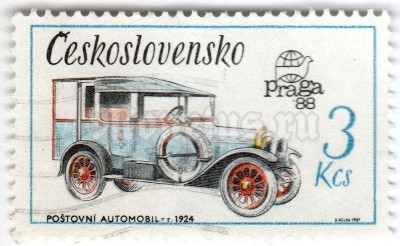 марка Чехословакия 3 кроны "Postal van, 1924" 1987 год Гашение
