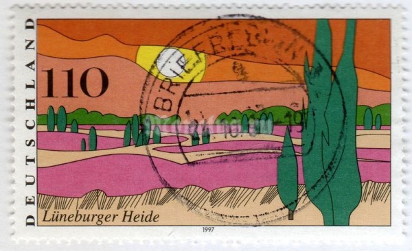 марка ФРГ 110 пфенниг "Lüneburg Heath (Views from Germany)" 1997 год Гашение