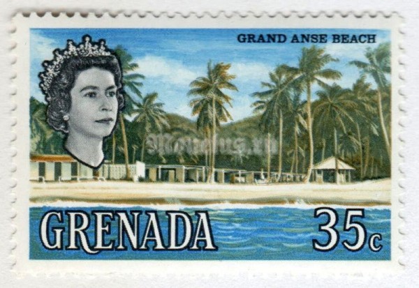 марка Гренада 35 центов "Grand Anse Beach" 1966 год