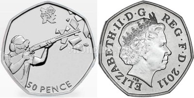 монета Великобритания 50 пенсов 2011 год Летние Олимпийские игры в Лондоне 2012 год - cтрелковый спорт