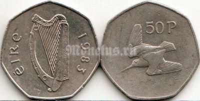 Монета Ирландия 50 пенсов 1977-1983 год Вальдшнеп