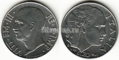 Монета Италия 20 чентезимо 1941 год