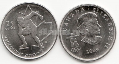 Канада 25 центов 2009 год XXI Зимние Олимпийские Игры 2010 года в Ванкувере конькобежный спорт