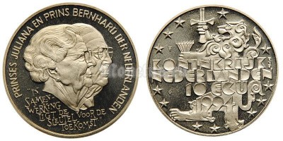 монета Нидерланды 10 экю 1994 год Принцесса Юлиана и принц Бернхард