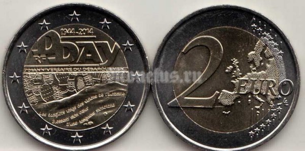 монета Франция 2 евро 2014 год - 70 лет высадке в Нормандии