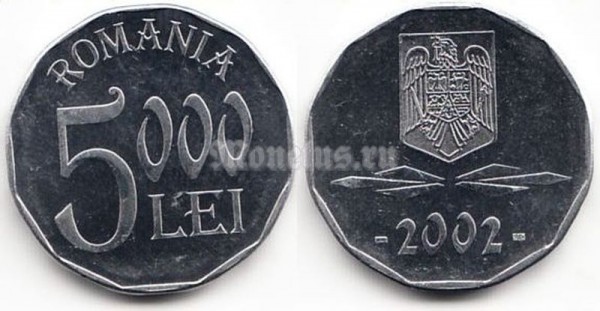 Монета Румыния 5 000 лей 2002 год