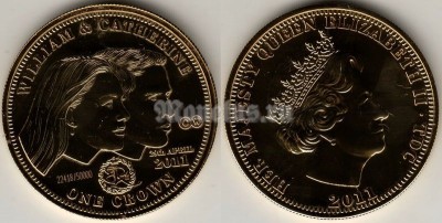 монета Тристан да Кунья 1 крона 2011 год Свадьба принца Уильяма и Кэтрин Миддлтон 29 апреля 2011 год