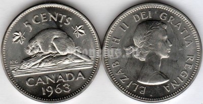 монета Канада 5 центов 1962 - 1963 год