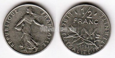 монета Франция 1/2 франка 1983 год