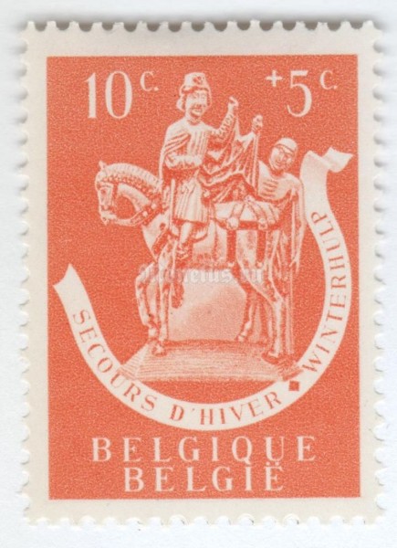 марка Бельгия 10+5 сентим "Statue of St. Martin" 1942 год