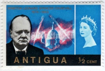 марка Антигуа 1/2 цента "Churchill Memorial" 1966 год