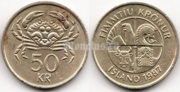 монета Исландия 50 крон 1987 год
