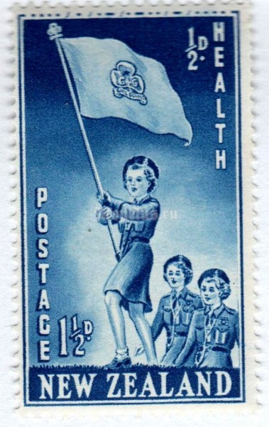 марка Новая Зеландия 1 1/2 + 1/2 пенни "Girl Guides 1 ½ + ½" 1953 год