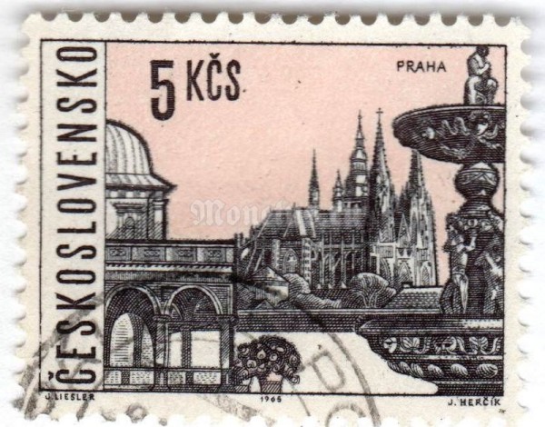 марка Чехословакия 5 крон "Prague" 1965 год Гашение