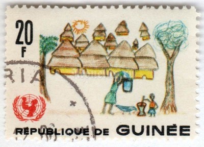 марка Гвинея 20 франков "Village" 1966 год Гашение
