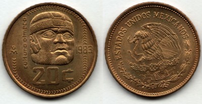 монета Мексика 20 сентаво 1983 год