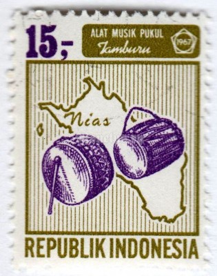 марка Индонезия 15 рупий "Musical Instruments" 1967 год