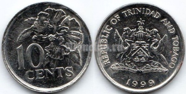 монета Тринидад и Тобаго 10 центов 1999 год