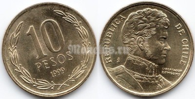 монета Чили 10 песо 1999 год