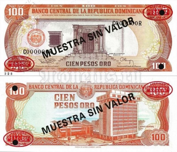 Банкнота-образец Доминикана 100 песо 1994 год