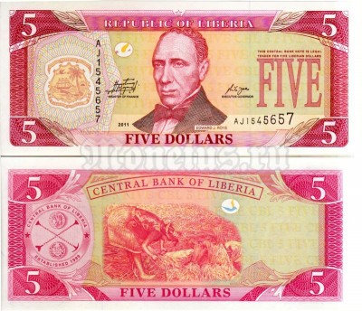 бона Либерия 5 долларов 2011 год