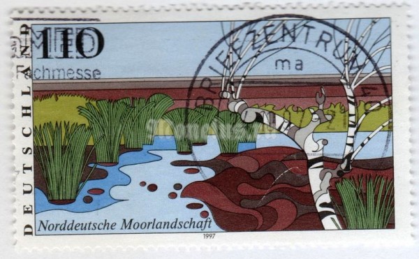 марка ФРГ 110 пфенниг "Moorland in Northern Germany (Views from Germany)" 1997 год Гашение