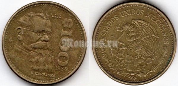 монета Мексика 100 песо 1985 год - Венустино Карранса