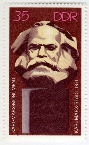 марка ГДР 35 пфенниг "Inauguration of the Karl Marx monument" 1971 год 