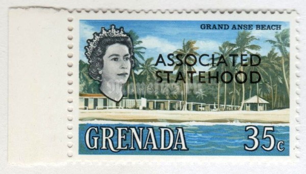 марка Гренада 35 центов "Grand Anse beach (overprinted)" 1967 год