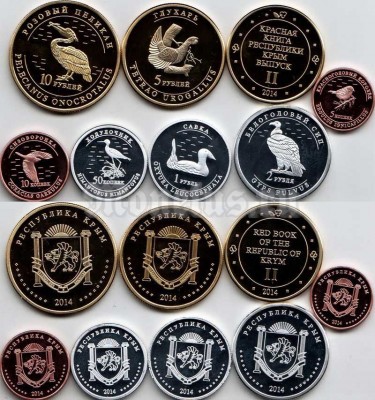 Автономная Республика Крым набор из 8-ми монетовидных жетонов 2014 года  серии "Красная книга республики Крым" птицы