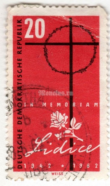 марка ГДР 20 пфенниг "Cross with crown of thorns, rose" 1962 год Гашение