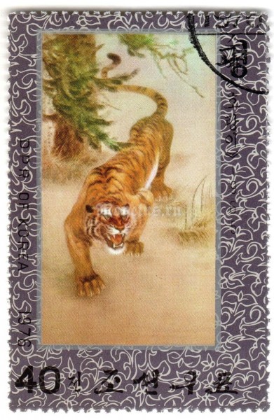 марка Северная Корея 40 чон "Tiger (Panthera tigris)" 1976 год Гашение